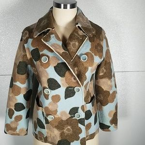 Moschino Felted Blue Brown Wool Flower Peacoat 10